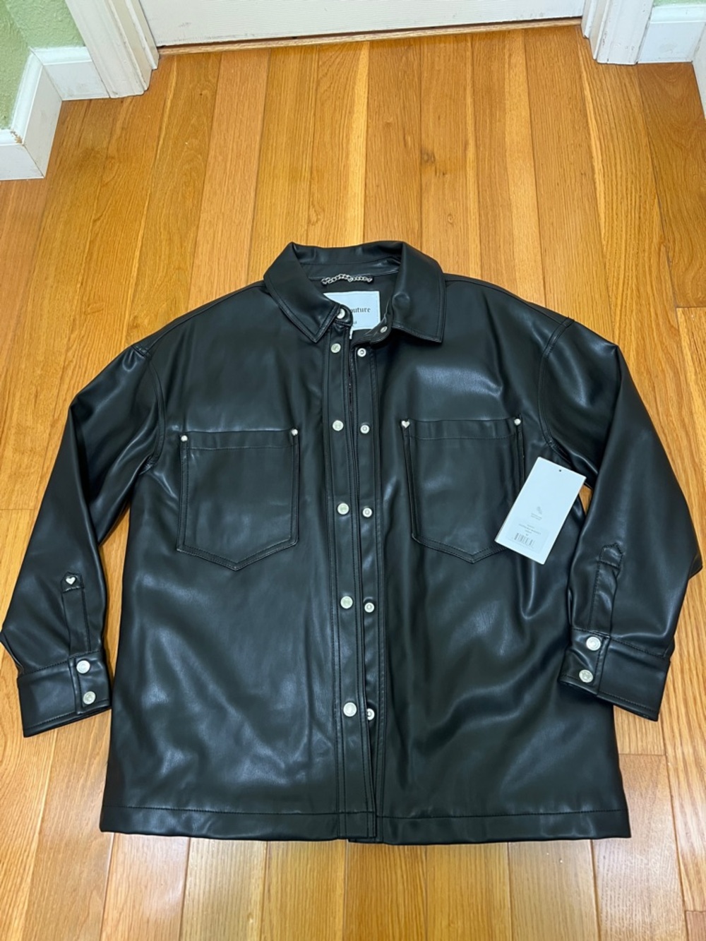 Juicy Couture Black Faux Leather Shacket with Snap Front